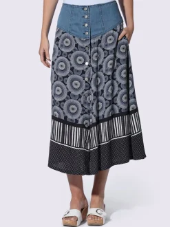 Jupe évasée en coton avec patte de boutonnage et poches