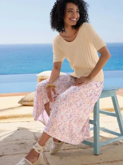 Jupe évasée à motif mille fleurs avec ceinture élastique