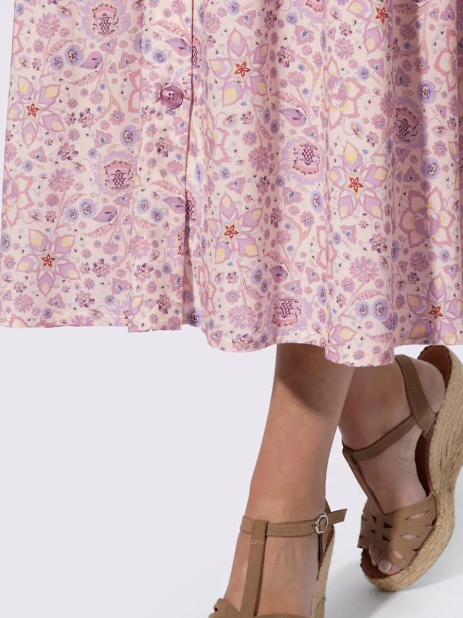 Jupe évasée à motif mille fleurs avec ceinture élastique