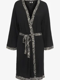 Kimono avec bordure contrastée à motifs sur le bord avant et à la finition des manches
