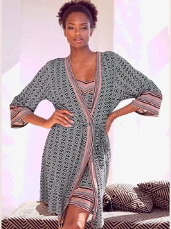 Kimono court avec motif ethnique