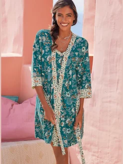 Kimono peignoir fantaisie avec imprimé floral