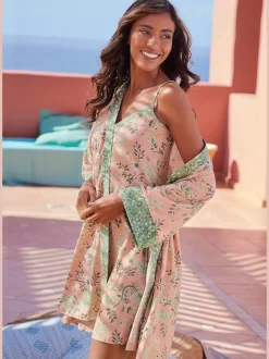 Kimono peignoir fantaisie avec imprimé floral