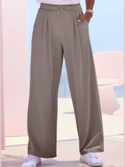 Large pantalon en tissu avec détail décoratif à la ceinture