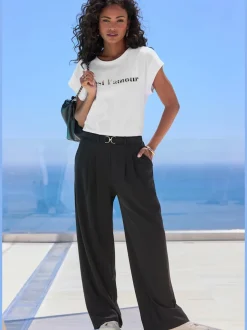 Large pantalon en tissu avec détail décoratif à la ceinture