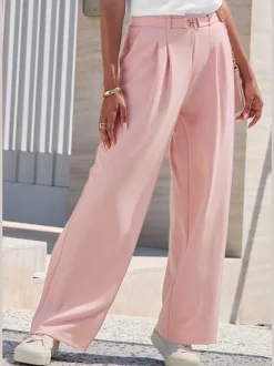 Large pantalon en tissu avec détail décoratif à la ceinture