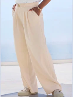 Large pantalon en tissu avec détail décoratif à la ceinture