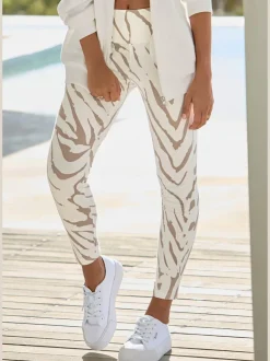 Legging avec motif zèbre et ceinture extra-large en coton extensible