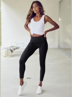 Legging confortable avec large bord-côte en coton et élasthanne