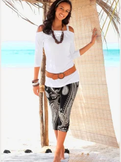 Legging corsaire en jersey avec motif paisley et ceinture élastique