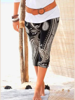 Legging corsaire en jersey avec motif paisley et ceinture élastique