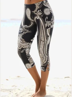 Legging corsaire en jersey avec motif paisley et ceinture élastique