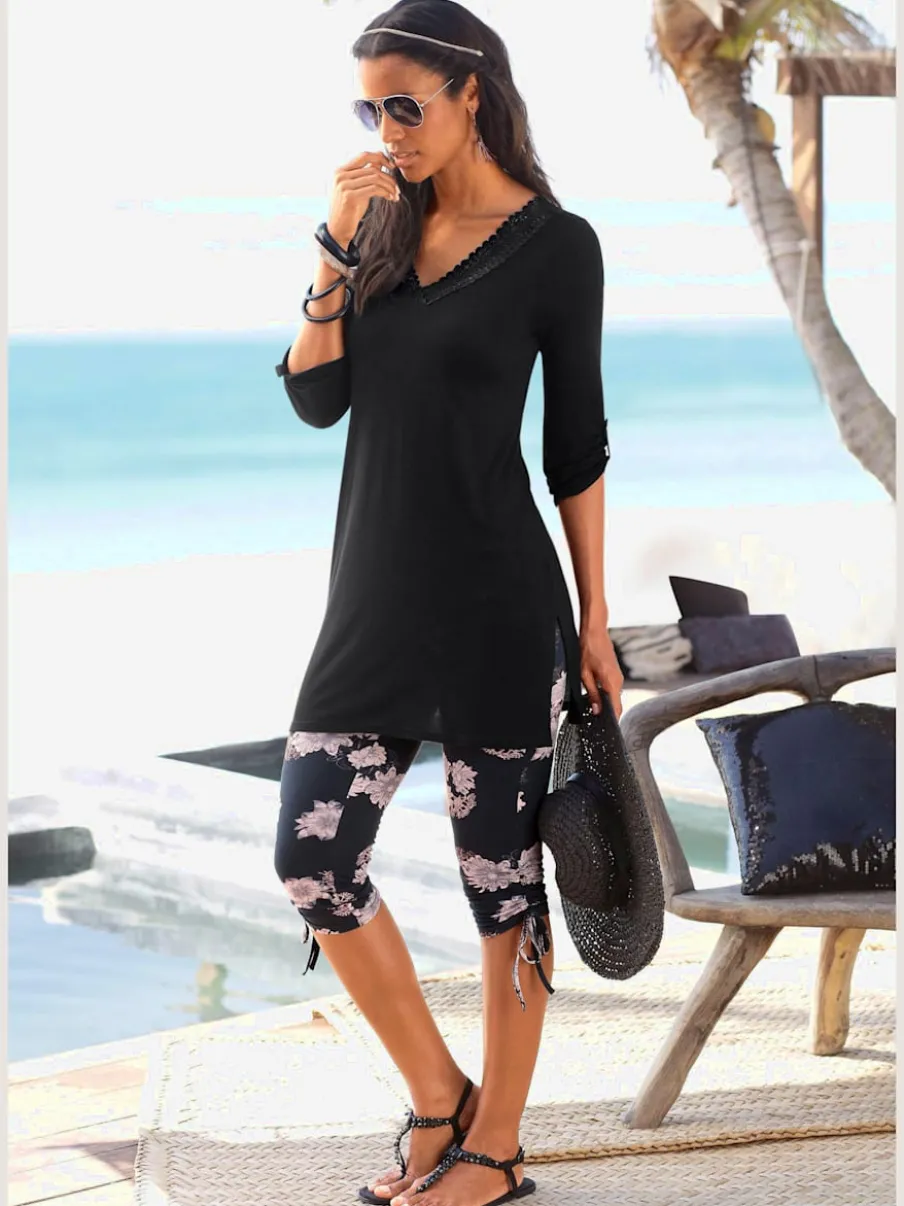 Legging corsaire en jersey avec imprimé floral et ceinture élastique