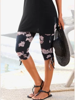 Legging corsaire en jersey avec imprimé floral et ceinture élastique