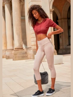 Legging corsaire en matière élastique avec large confortbund