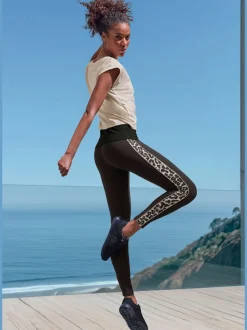 Legging de sport en coton avec empiècements motifs léopard
