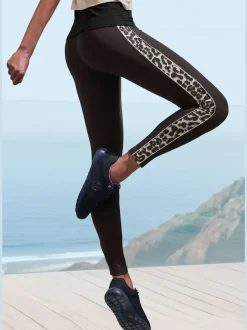 Legging de sport en coton avec empiècements motifs léopard
