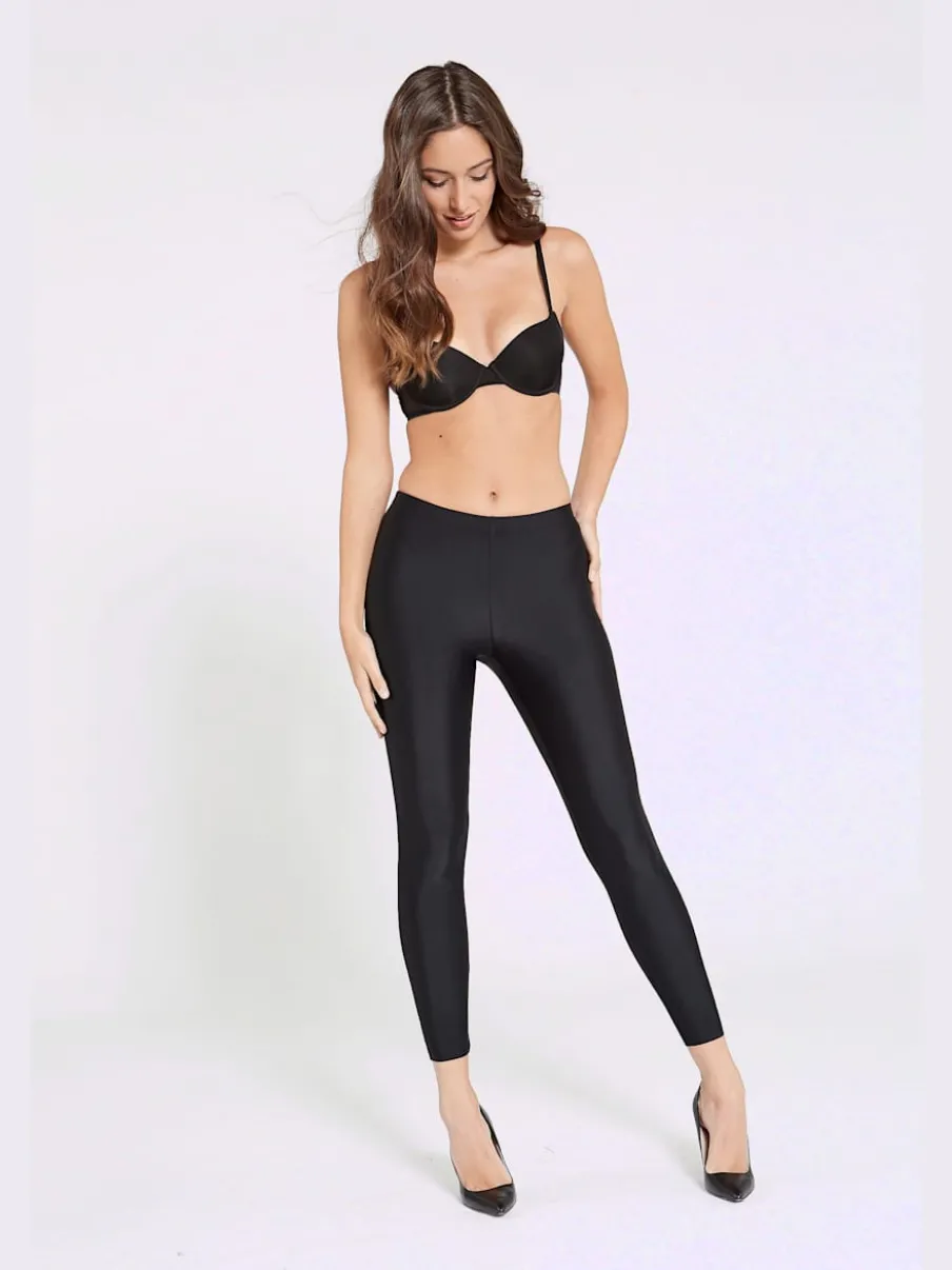 Legging extensible brillant avec bords ouverts au bas des jambes