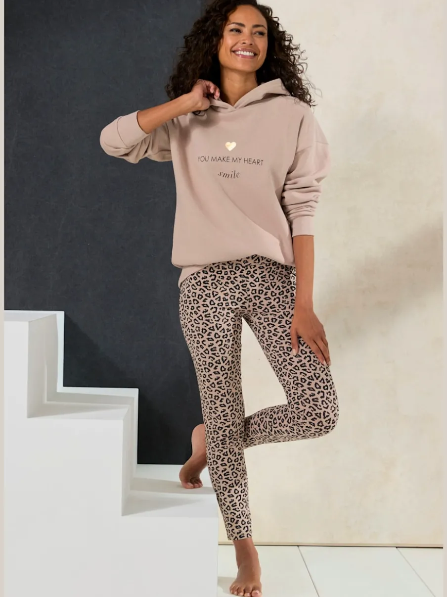 Legging à imprimé léopard avec large ceinture élastique en coton doux