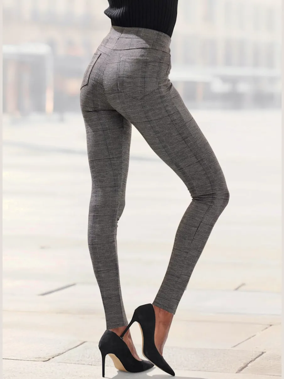 Leggings à carreaux avec poches arrière fines ceinture