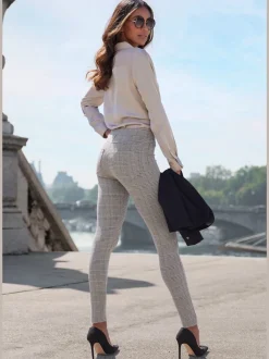 Leggings à motif prince de Galles tissu extensible avec poches