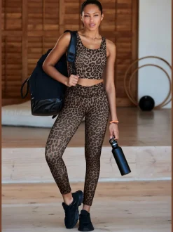 Leggings performance avec bord-côte en V et motif léopard