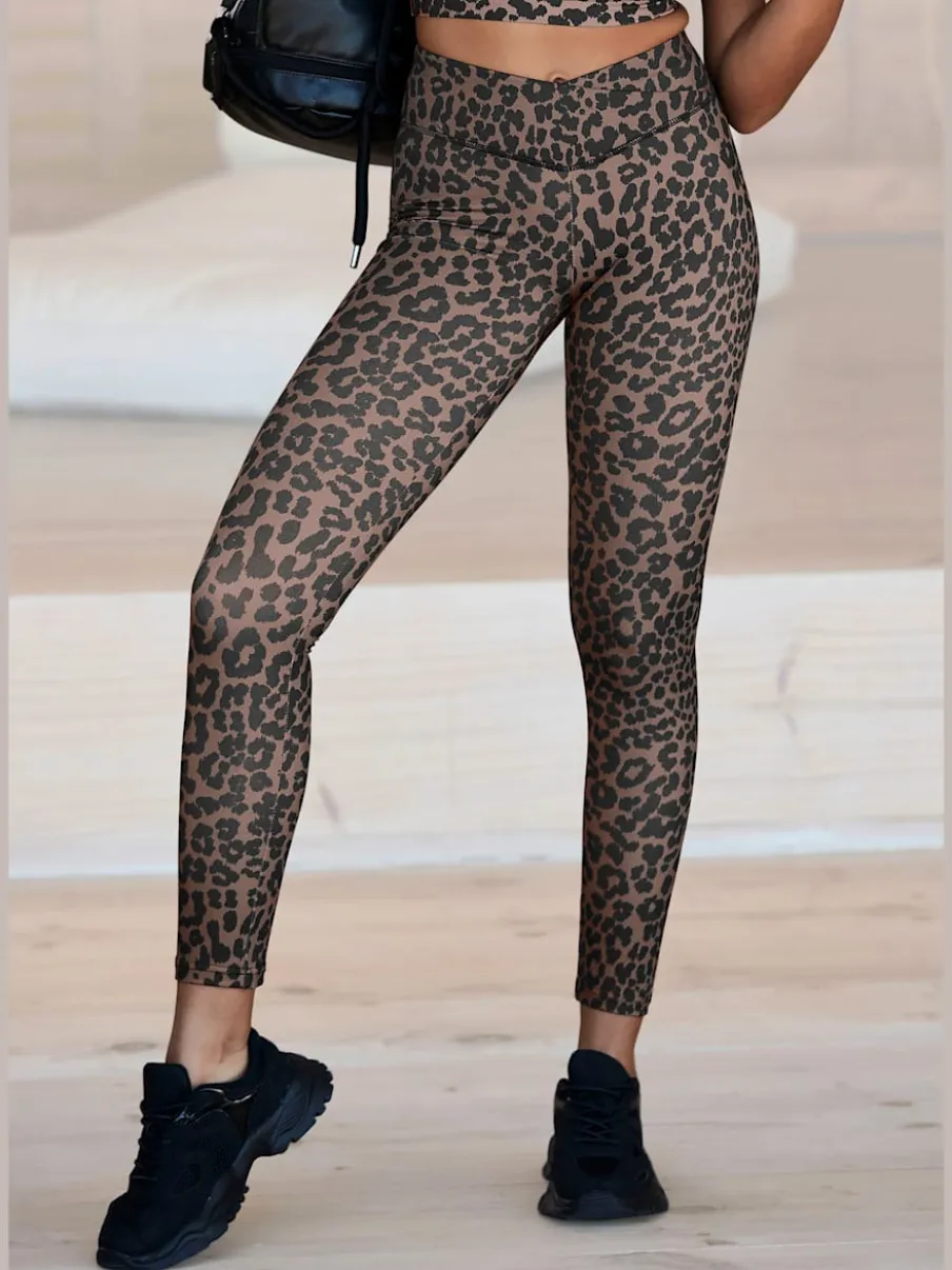 Leggings performance avec bord-côte en V et motif léopard