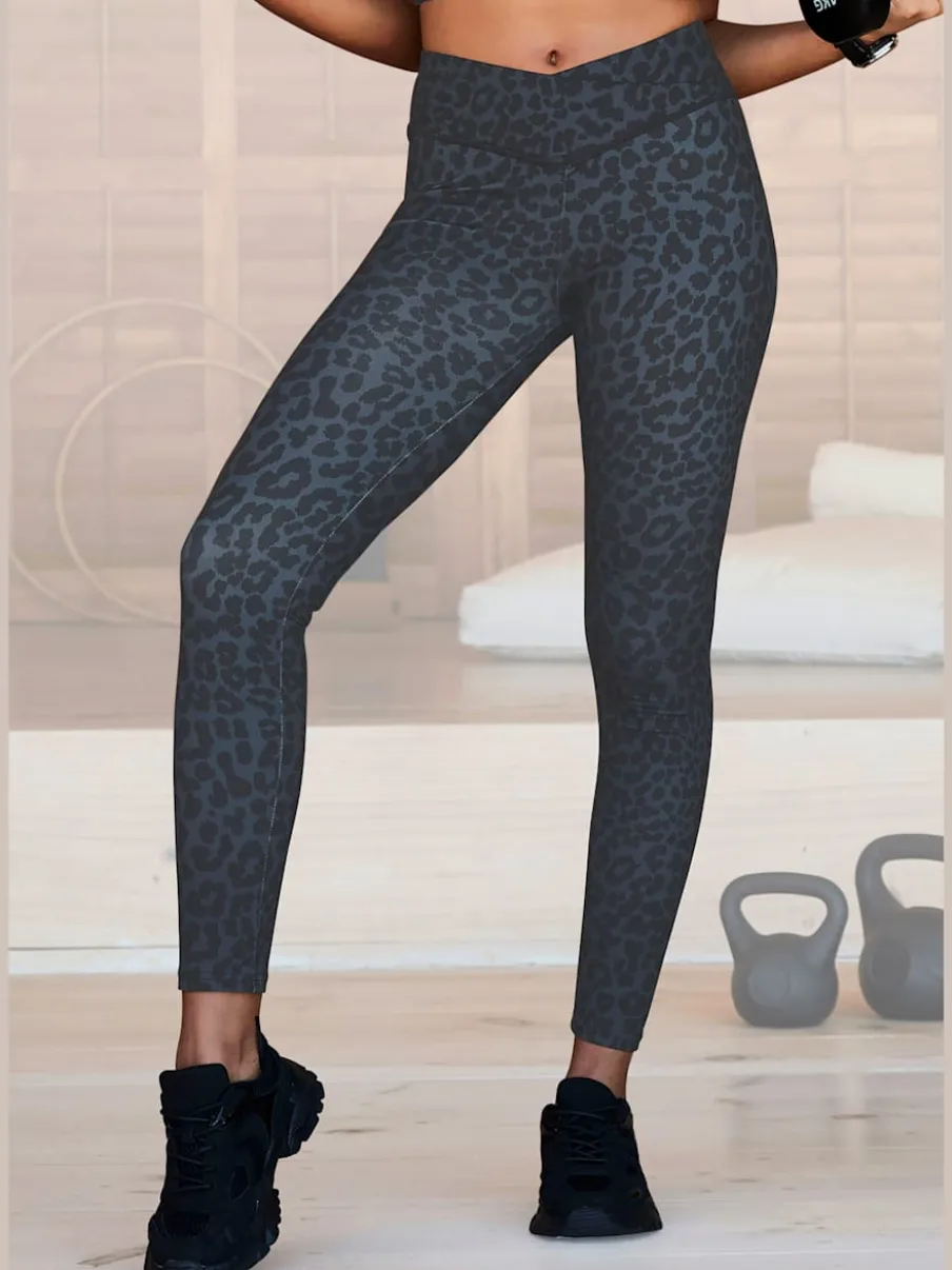 Leggings performance avec bord-côte en V et motif léopard