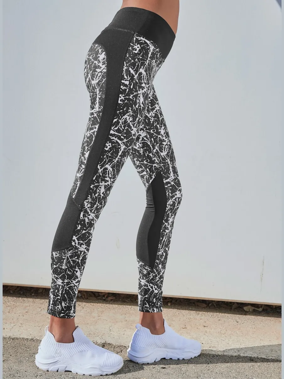 Legging sport très extensible avec motif moucheté et ceinture élastique