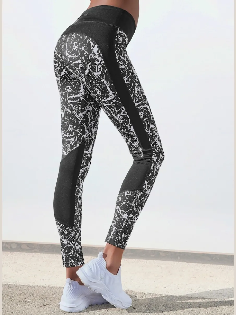Legging sport très extensible avec motif moucheté et ceinture élastique
