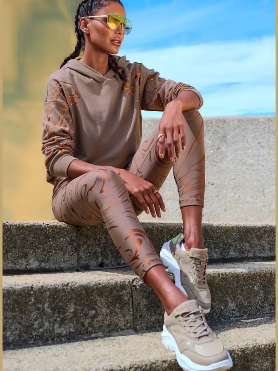 Leggings techniques au motif abstrait avec ceinture personnalisée