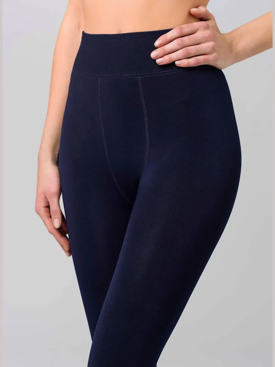 Leggings thermiques avec doublure polaire et bords-côtes décoratifs