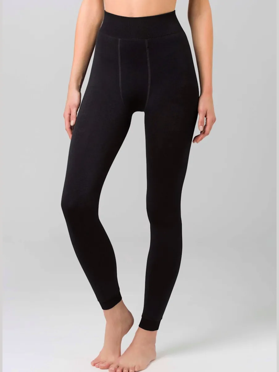 Leggings thermiques avec doublure polaire et bords-côtes décoratifs