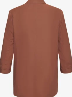 Long blazer à fines épaulettes et manches froncées avec doublure douce