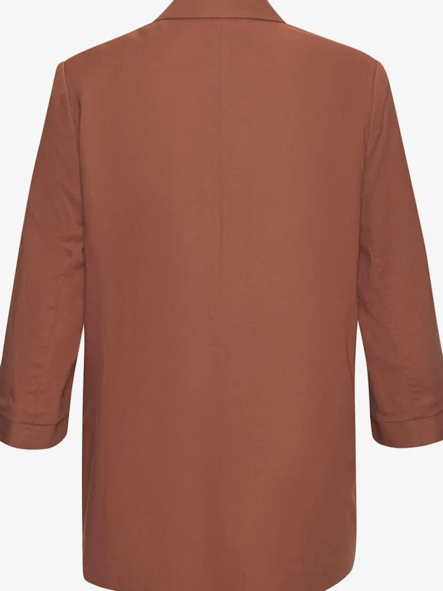 Long blazer à fines épaulettes et manches froncées avec doublure douce