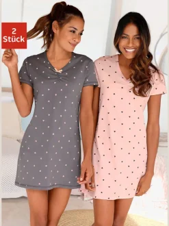 Lot de 2 chemises de nuit courte avec imprimé petits cœurs