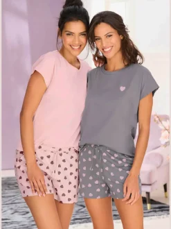 Lot de 2 pyjamas courts avec joli imprimé cœur