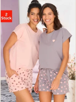 Lot de 2 pyjamas courts avec joli imprimé cœur