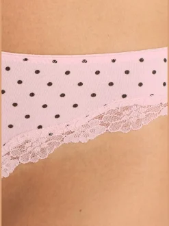 Lot de 3 slips brésiliens unis, à pois et à rayures avec dentelle et nœud