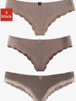 Lot de 3 slips brésiliens unis, à pois et à rayures avec dentelle et nœud