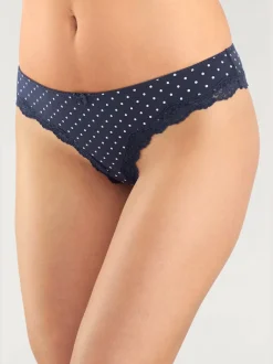 Lot de 3 slips brésiliens unis, à pois et à rayures avec dentelle et nœud