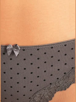 Lot de 3 slips brésiliens unis, à pois et à rayures avec dentelle et nœud