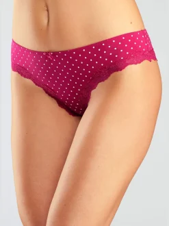 Lot de 3 slips brésiliens unis, à pois et à rayures avec dentelle et nœud
