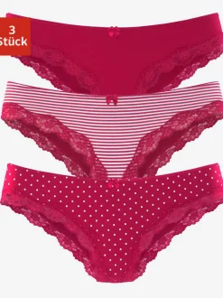 Lot de 3 slips brésiliens unis, à pois et à rayures avec dentelle et nœud