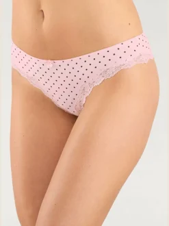 Lot de 3 slips brésiliens unis, à pois et à rayures avec dentelle et nœud