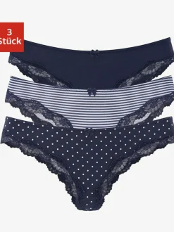 Lot de 3 slips brésiliens unis, à pois et à rayures avec dentelle et nœud