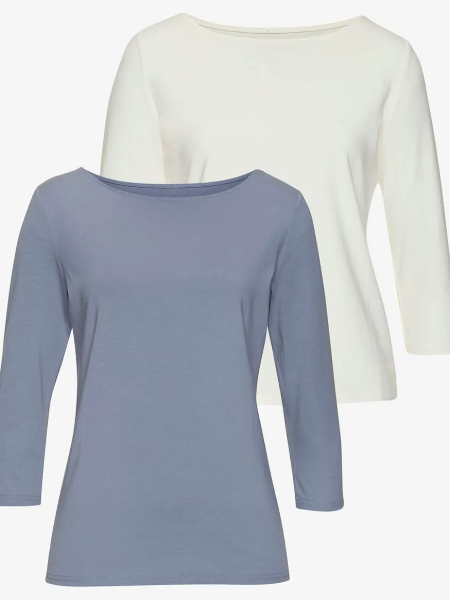 Lot de 2 T-shirts Lascana avec encolure en U et manches 3/4