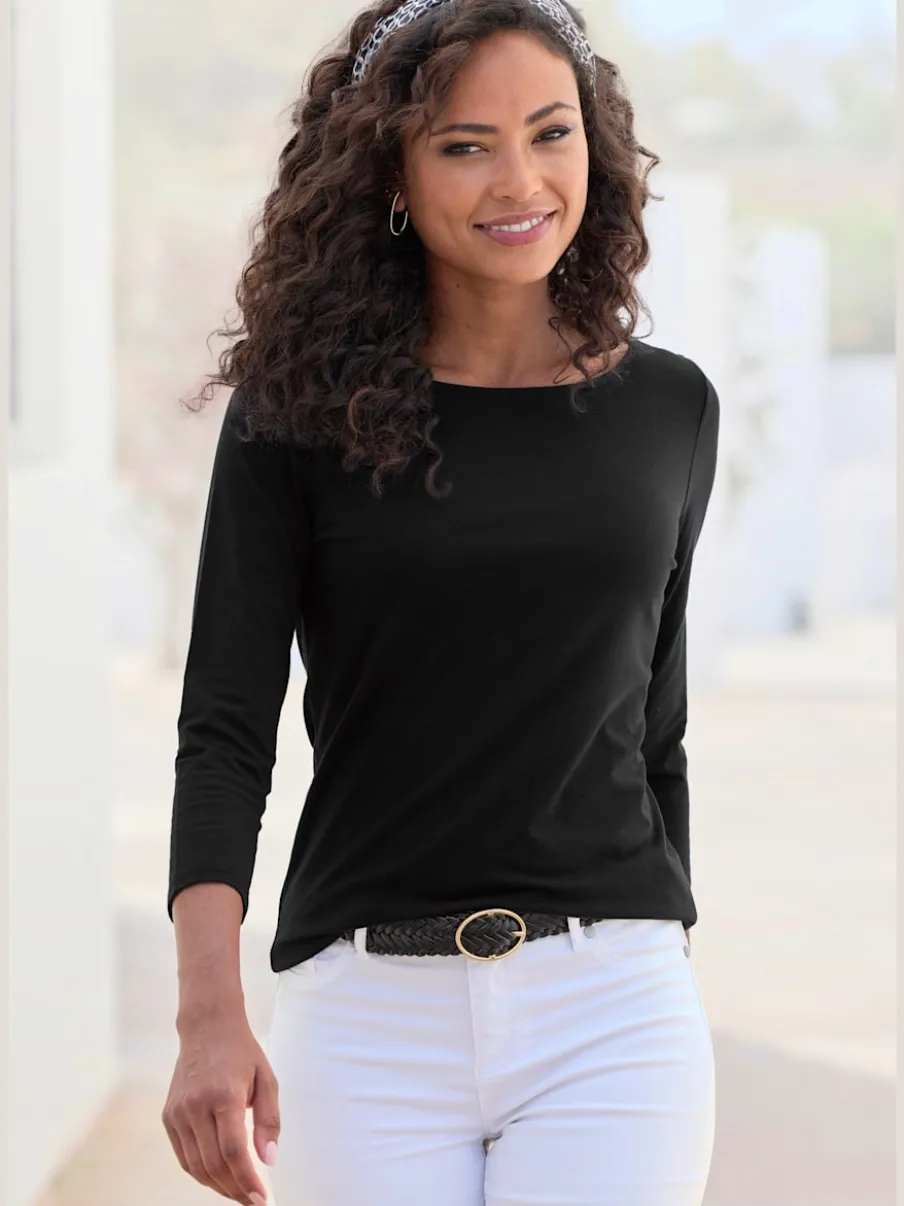 Lot de 2 T-shirts Lascana avec encolure en U et manches 3/4
