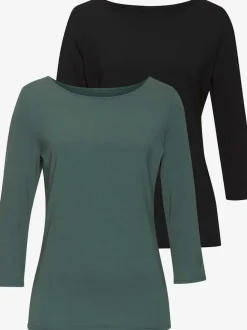 Lot de 2 T-shirts Lascana avec encolure en U et manches 3/4