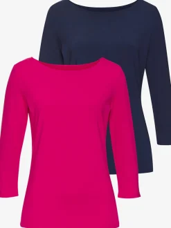 Lot de 2 T-shirts Lascana avec encolure en U et manches 3/4